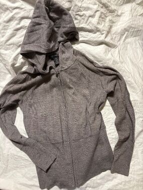 Sarah Spencer Petite Merino Wool Zip Up Hoodie Grey Knit Sweater PM Soft